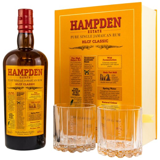 Hampden HLCF Classic - Pure Single Jamaican Rum 60% in Buch + 2 Gläser